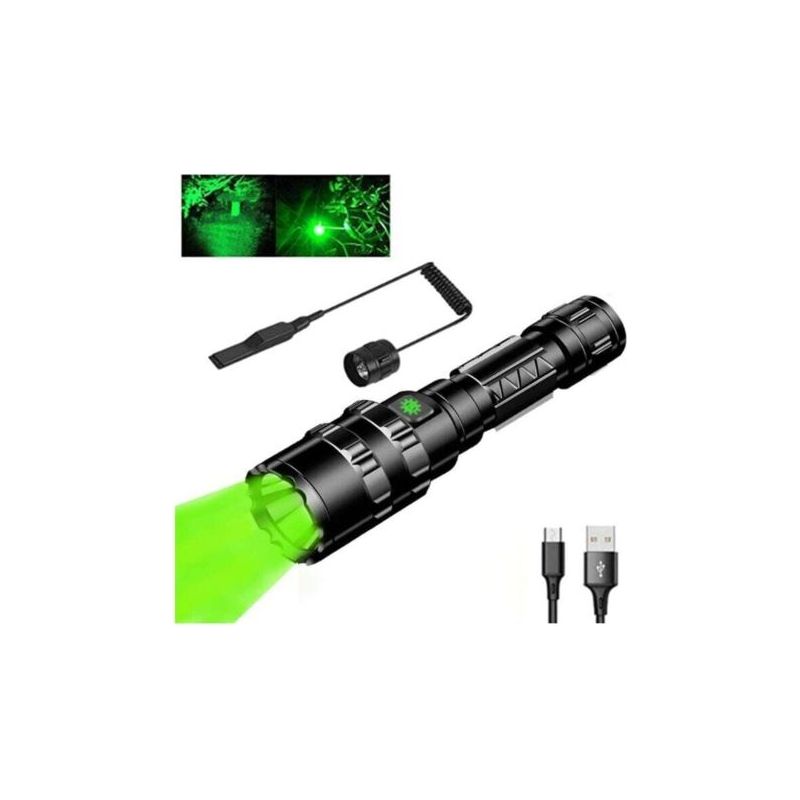 Taschenlampe, Grüne Jagdtaschenlampe, Grüne Lichttaschenlampe 1000 Lumen 300 Meter Wasserdicht 5 Modi Taktische Taschenlampe (schwarz)