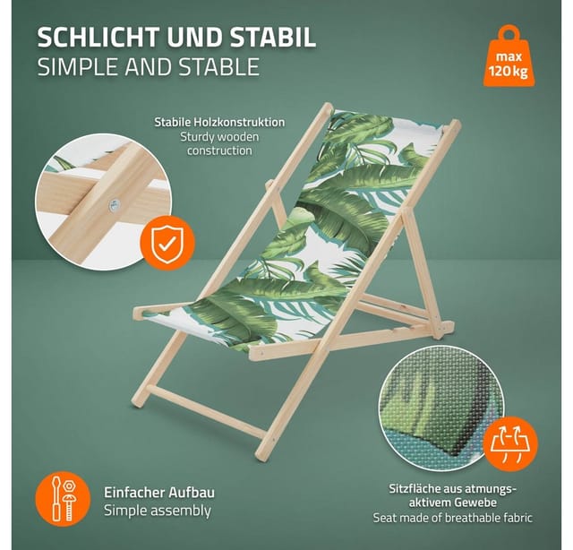ECD Germany Liegestuhl Klappbar Tropical Grün-Weiß aus Holz