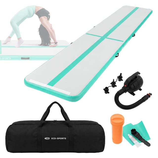 ECD Germany Aufblasbare Gymnastikmatte Airtrack 500x100x10cm Mint-Grün