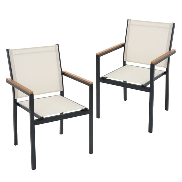 ML-Design Gartenstühle 2Er Set Beige Textilene mit Aluminiumgestell