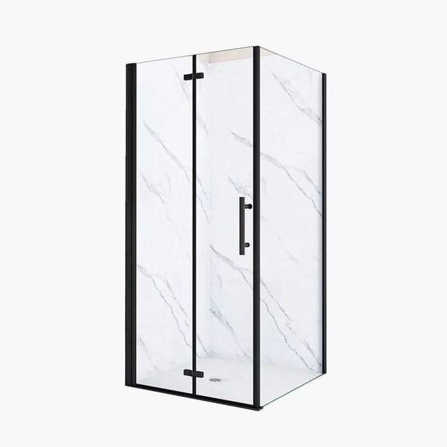 Duschparadies Duschkabinen Eckig 120 x 80 x 195cm Falttür x Seitenwand 6mm Nano Glas Duschtür Drehtür Eckdusche Schwarzrahmen