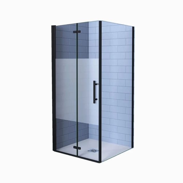 Duschparadies Duschkabinen Eckig 70 x 80 x 195cm Falttür x Seitenwand 6mm Nano Michgasstreifen Glas Duschtür Drehtür Eckdusche Schwarzrahmen