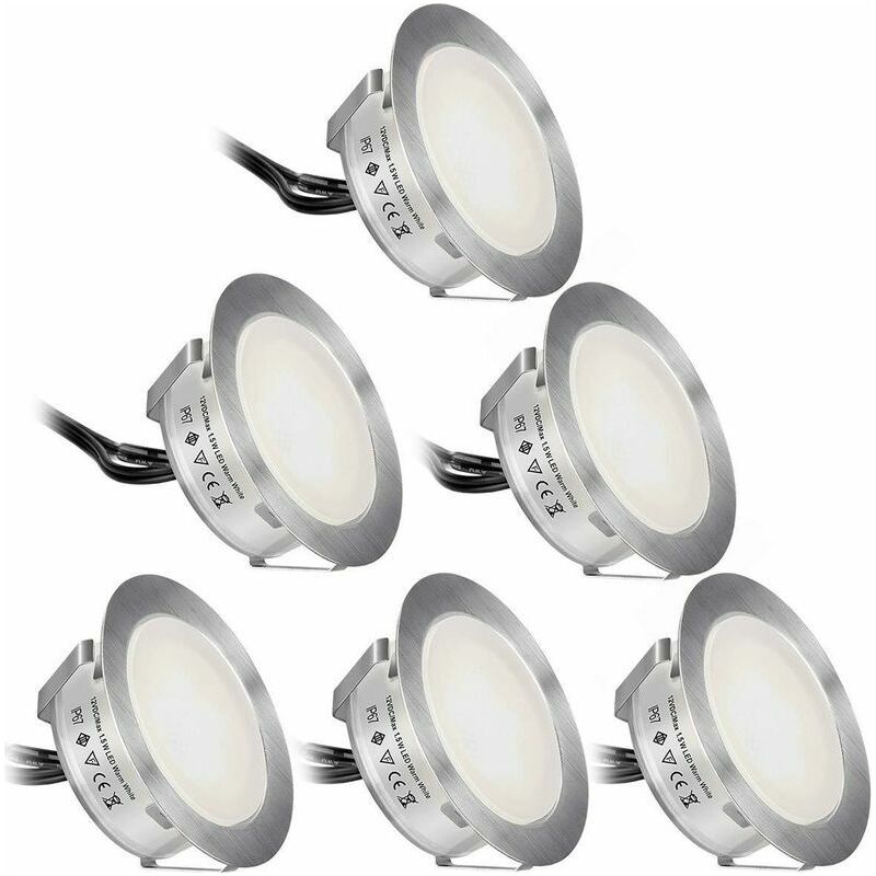 Vurahome – 6er-pack Led-einbaustrahler Für Den Außenbereich, Kaltweiß 4500 K, Ip67 Wasserdicht, 12 V Dc, 1,5 W, Ø 55 Mm, Einbaustrahler Für Holzterrassen Und Treppen Mit Eu-stecker
