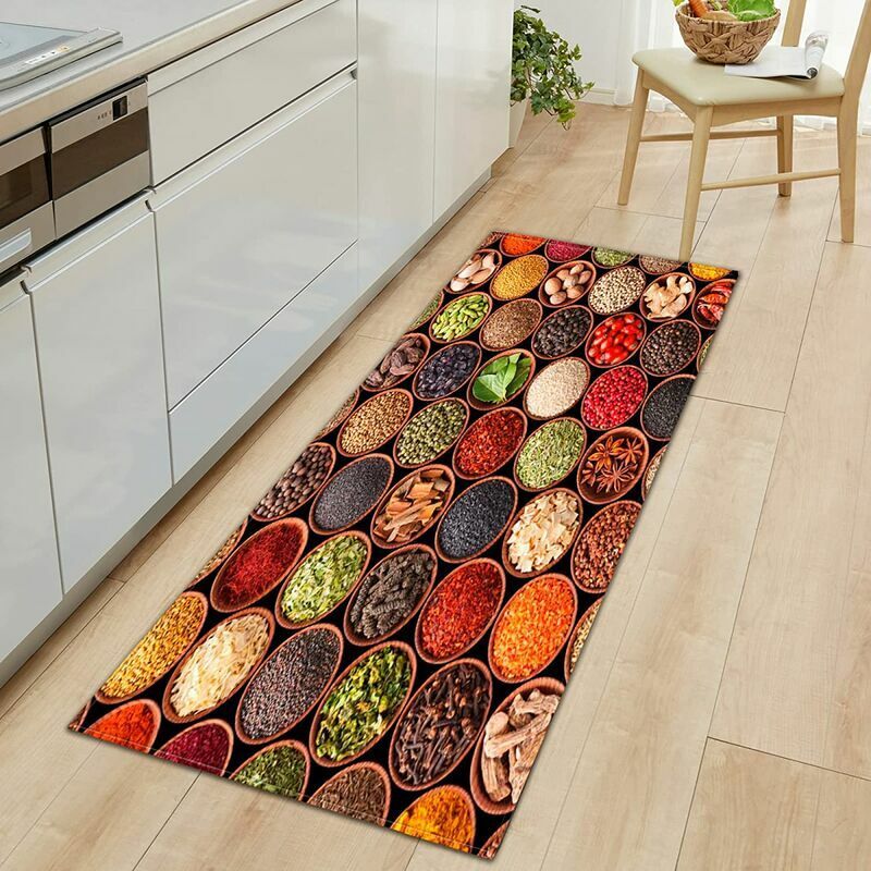 Vurahome – Küchenmatte, Gewürz- & Geschirrserie, Rutschfeste Küchenmatte Für Den Spülbeckenbereich, Rutschfeste, Saugfähige Bodenmatte, Waschbare Dekomatte, 40 X 120 Cm