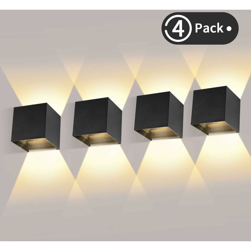 Vurahome – 4er-set 12-w-led-außenwandleuchten, Innen-/außenwandleuchten, 3000 K Warmweiß, Ip65 Wasserdicht – Schwarz