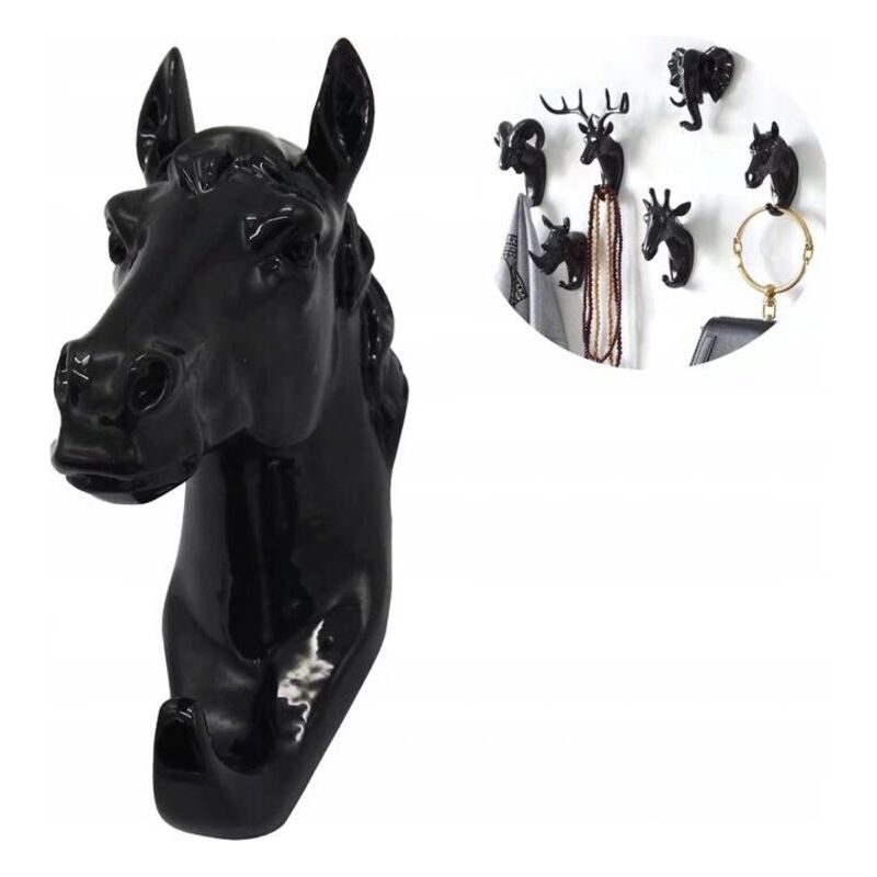Vurahome – Wandhaken In Tierform, Schlüsselhaken In Tierform, Schwarzes Pferd, Kunstharz