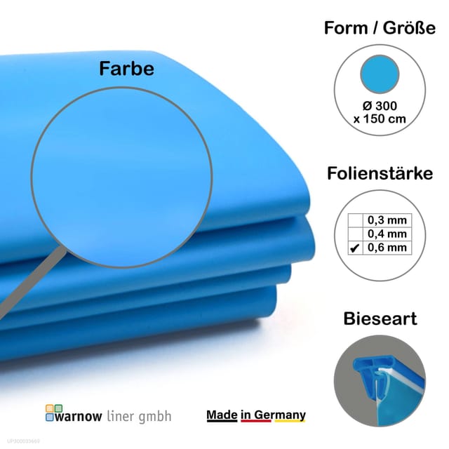 Unipool Premium Poolfolie für Rundpool 300 cm x 150 cm Stärke 0,6 mm Blau Keilbiese