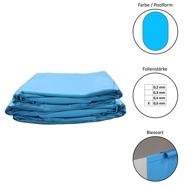 Waterman Poolfolie Ersatzfolie Ovalbecken 490x300x150cm Dicke 0,6mm Einhängebiese Blau