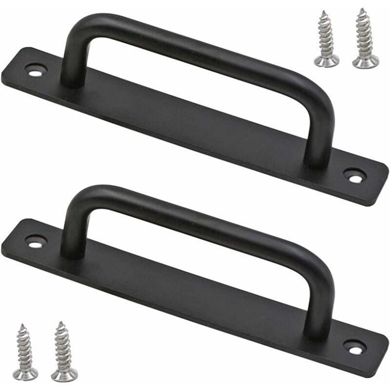 Schwarzer Scheunentorgriff Schiebetürgriff Aus Gierung Mit Schrauben Glatter Griff Schränke Garagengriff Balkon Heavy Duty Scheunentor Schiebetür - 2 Stk
