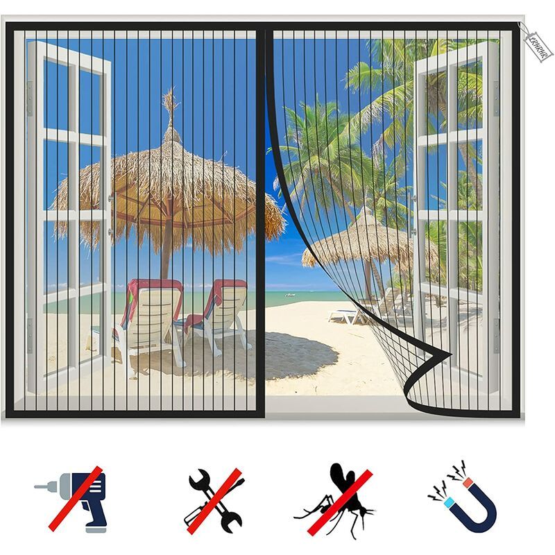 Vurahome - Magnetisches Fenster-moskitonetz, Schwarzer Selbstklebender Netzvorhang Mit Magneten, Für Die Meisten Fenster- Oder Türtypen (90x150cm)