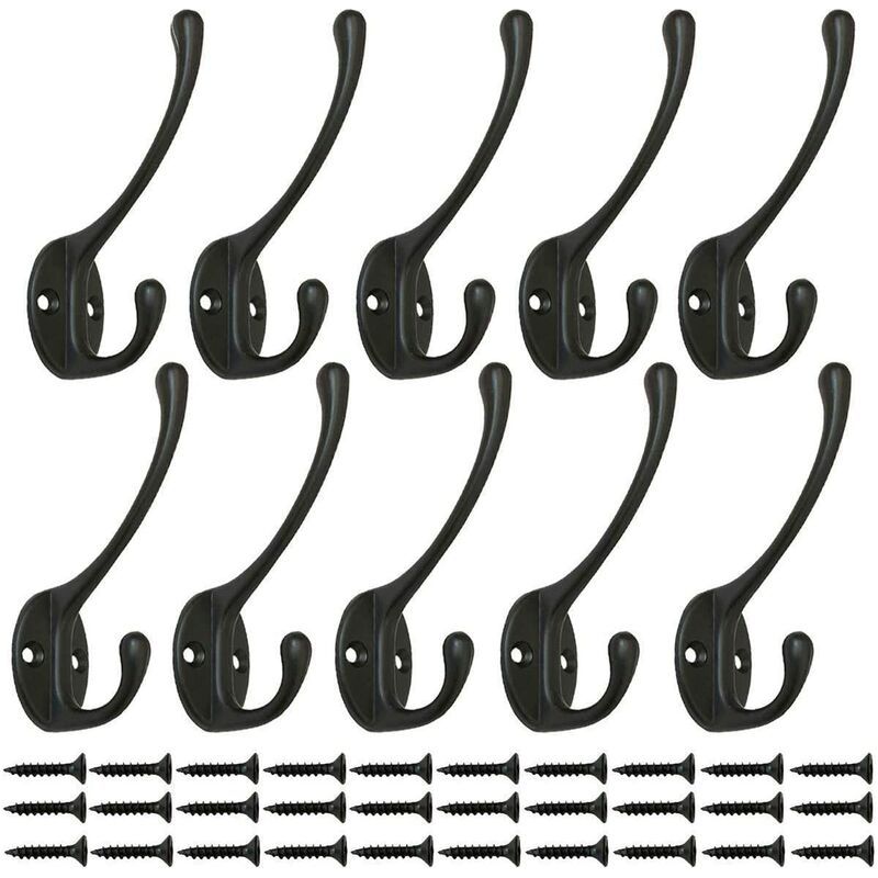 Vurahome - 10 Stück Vintage Schwarze Kleiderhaken, Wandhaken, Metall-kleiderhaken Mit 25 Schrauben Für Türen, Küchen- Und Badezimmertüren (schwarz)