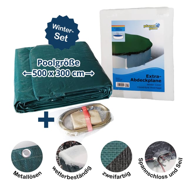 Waterman Abdeckplane für 500x300cm Acht und Oval Pools und Schwimmbecken 94 g/m² Winterschutz und Ganzjahresabdeckung