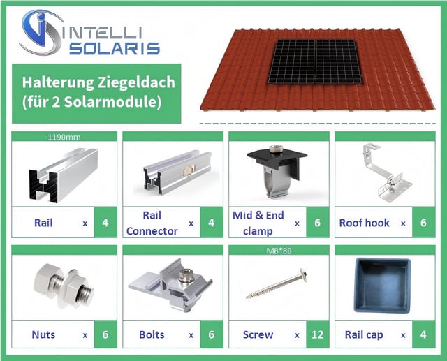 Intellisolaris Montagesystem Vertikal Aus Al6005-T5 & Sus304 Für Solar Panels Halterung Und Befestigung Für Pv Photovoltaik Anlage An Ziegeldach 1 Set