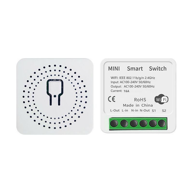 Vurahome – Wlan-mini-smart-schalter 16a Diy-lichtschalter, 2-wege, Kabellos, Smart Home Und Smart Life, 1 Stück