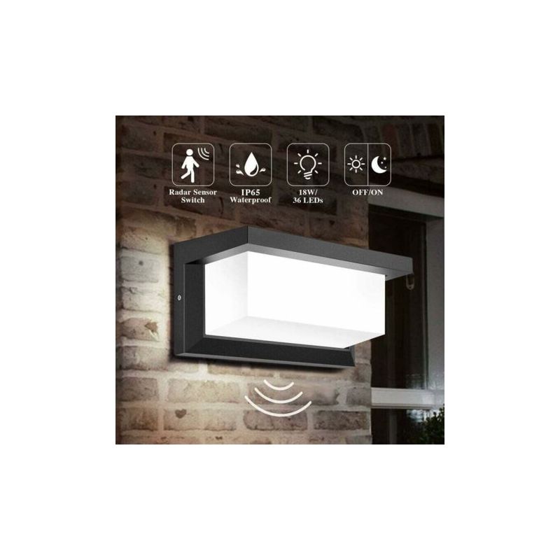 Außenwandleuchte Mit Bewegungsmelder – 18-w-led – 1800 Lumen – Ip65 Wasserdicht – Für Gärten, Terrassen Und Garagen – Kaltweiß