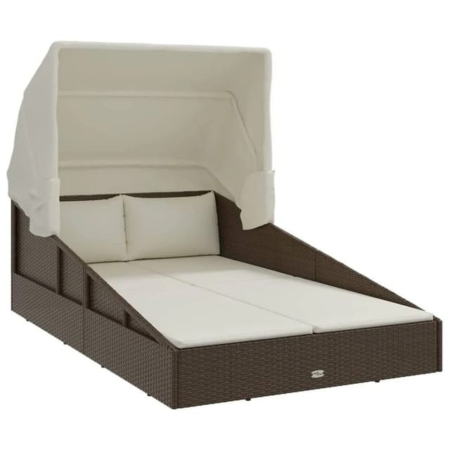 vidaXL Sonnenliege mit Faltdach Braun 200x114x128 cm Poly Rattan 362272