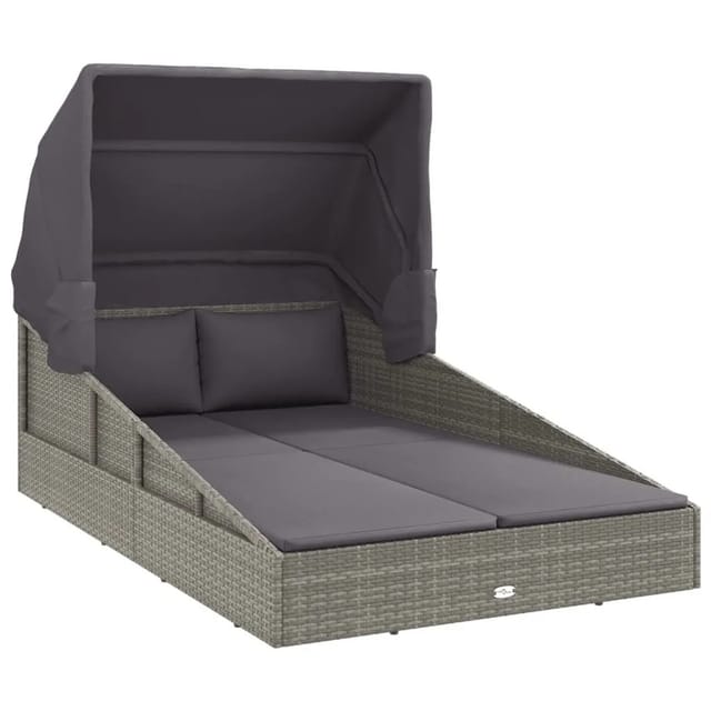 vidaXL Sonnenliege mit Faltdach Grau 200x114x128 cm Poly Rattan 362274