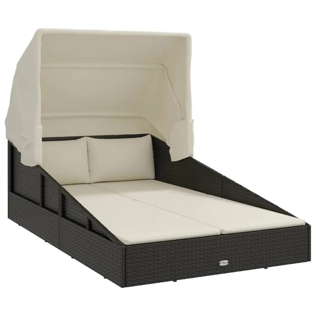 vidaXL Sonnenliege mit Faltdach Schwarz 200x114x128 cm Poly Rattan 362273