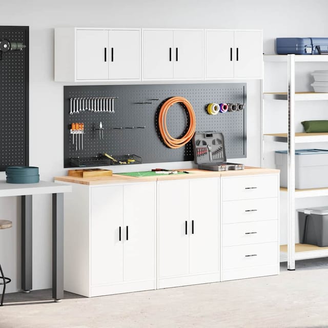 vidaXL Garagenschränke 6 Stk Weiß Holzwerkstoff 3328341
