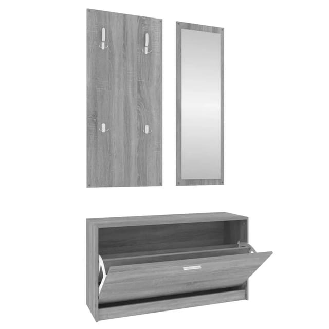 vidaXL 3 Tlg Flurmöbel-Set Grau Sonoma Holzwerkstoff 342575