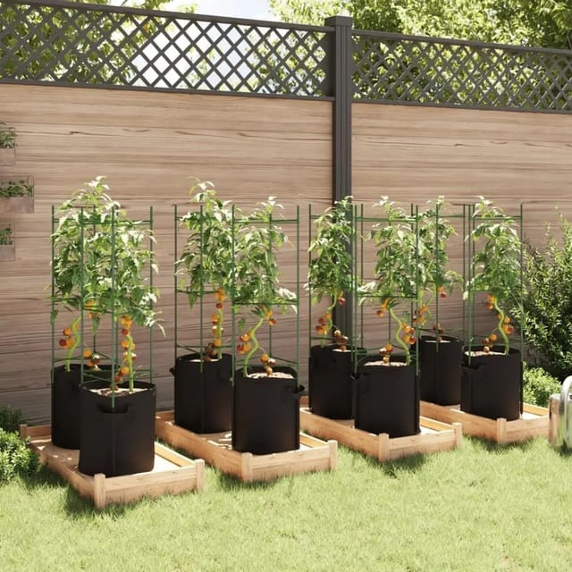 vidaXL Tomatenkäfige mit Pflanzsäcken 8 Stk 116 cm Stahl und PP 3281492