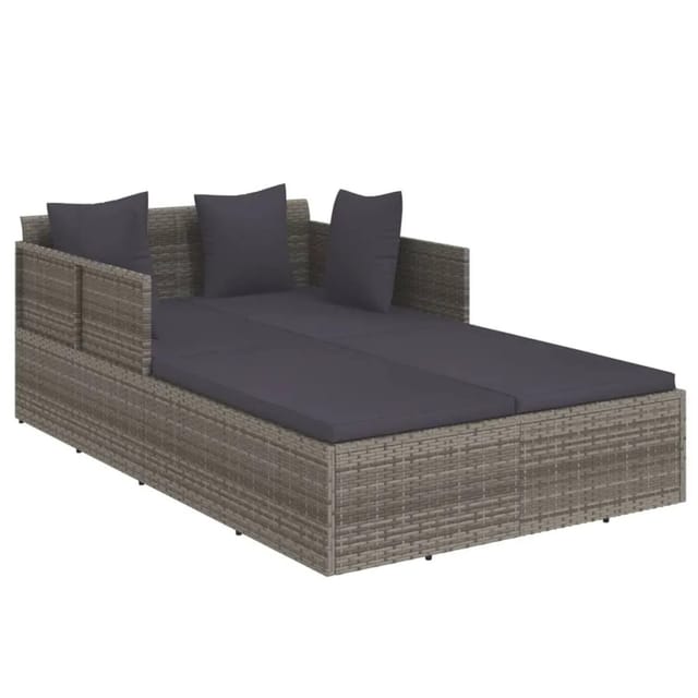 vidaXL Sonnenliege mit Kissen Grau 182x118x63 cm Poly Rattan 362268