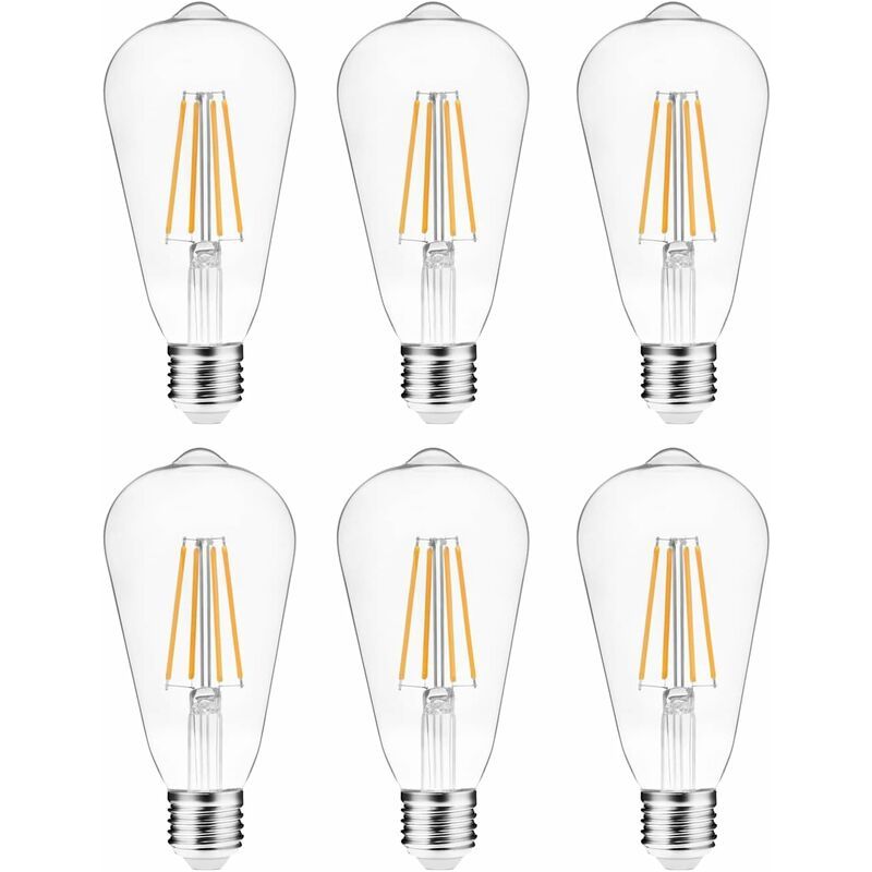 Vurahome – E27 4w Led-lampe, Entspricht Einer 40w Glühbirne, 2700k Warmweiß, St64 Led-glühlampe In Klarglas, 220v, Nicht Dimmbar, 6er-packung