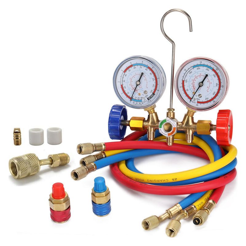 Vurahome – 3-wege-kältemittelmanometer Für Klimaanlagen-diagnoseverteiler, Freon-manometer Für Die Kältemittel R134a, R12, R22 Und R502 Mit Kupplungen Und Acme-adapter