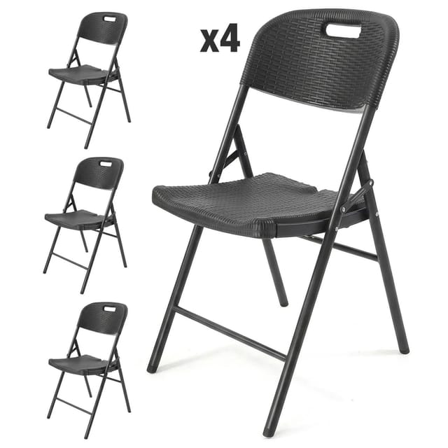 Sekey Klappstuhl bis 150KG Schwarz Rattanoptik 4er Set