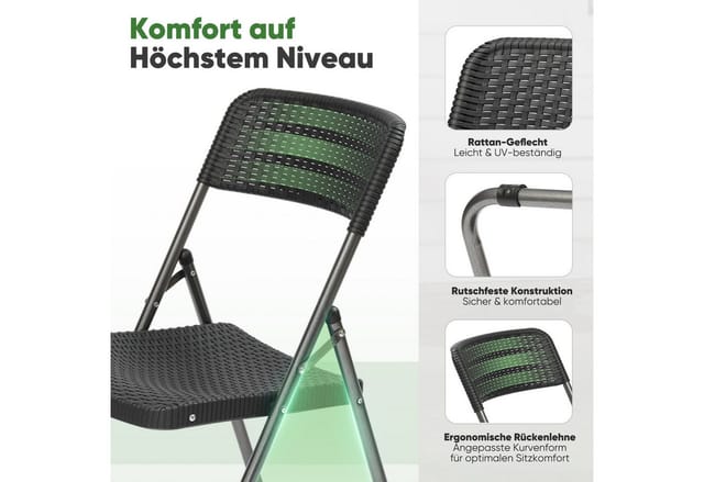 Sekey Rattan Gartenstuhl Klappbar bis 200KG 2er Set