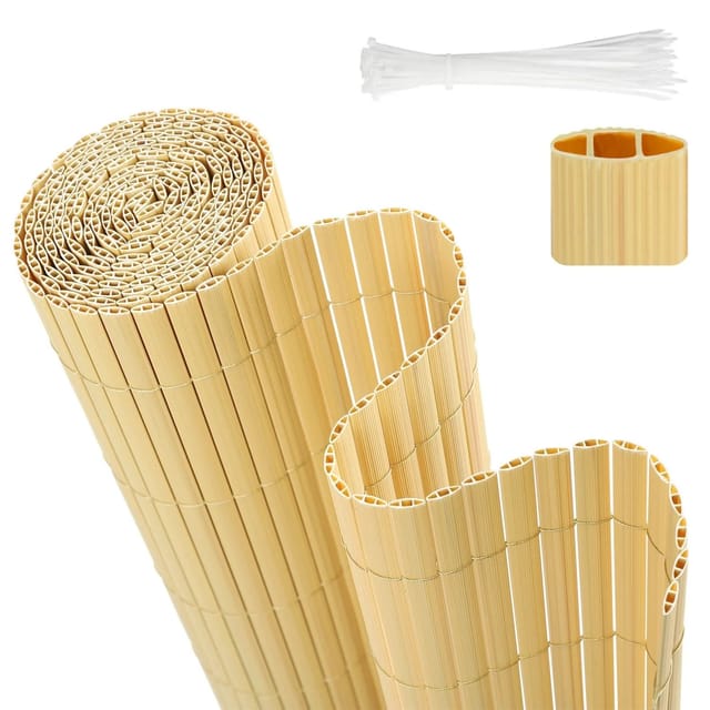 Sekey PVC Sichtschutzmatte mit Kabelbindern Doppelte Verstärkung Innen 90x500cm Bambusgelb