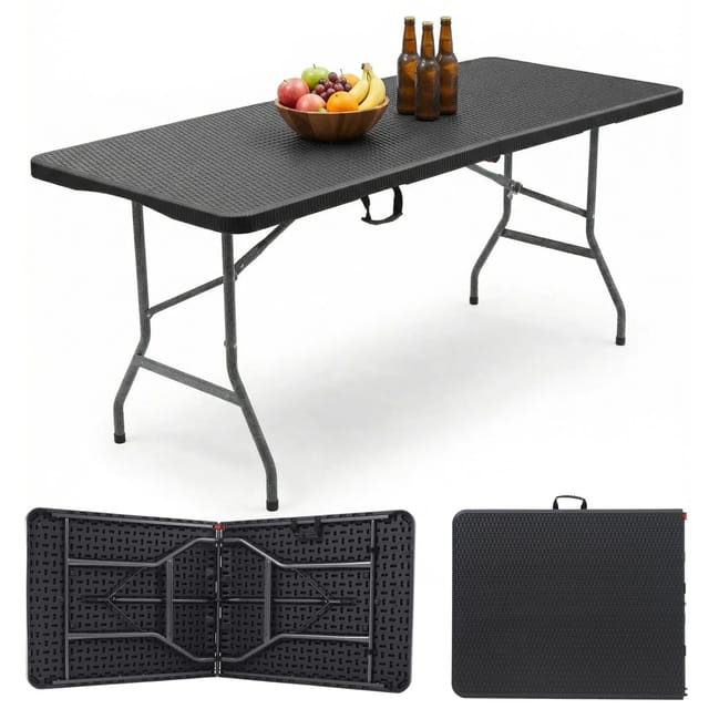 Sekey Buffettisch Campingtisch Klappbar Kunststoff 180cm Schwarz Rattanoptik