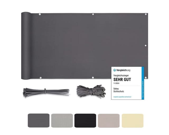 Sekey Balkonsichtschutz Polyester Blickdichte Windschutz Reißfest Anthrazit 90x300cm