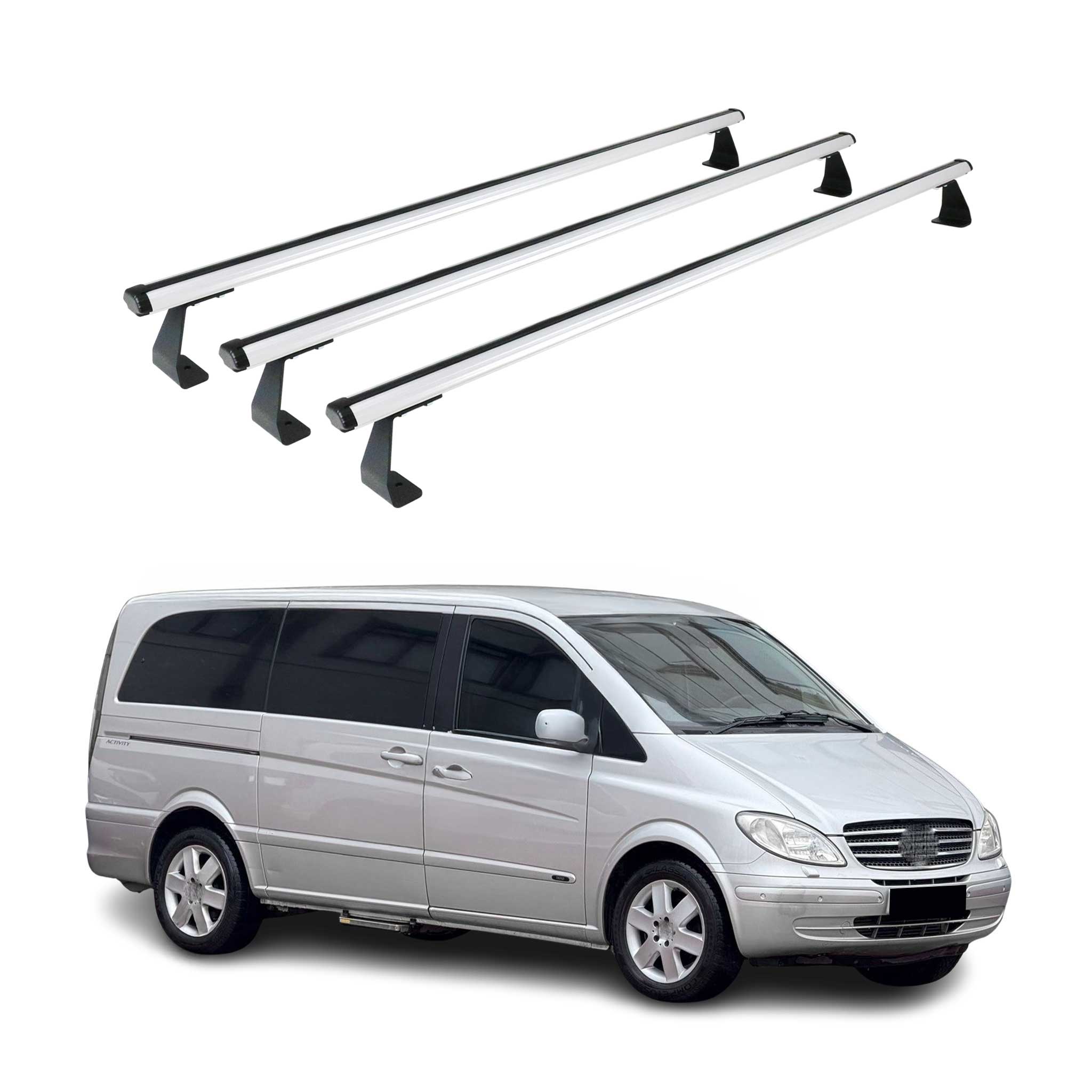 Omac Heavy Duty Dachträger Querträger Kompatibel Mit Mercedes Vito W639 2003-2014 – 3 Stangen – Aluminium Silber