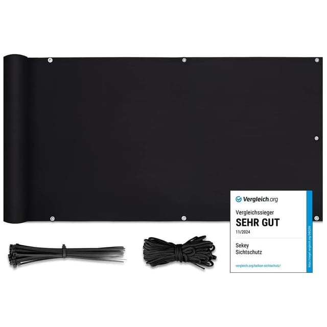 Sekey Balkonsichtschutz Polyester Blickdichte Windschutz Reißfest Schwarz 75x600cm