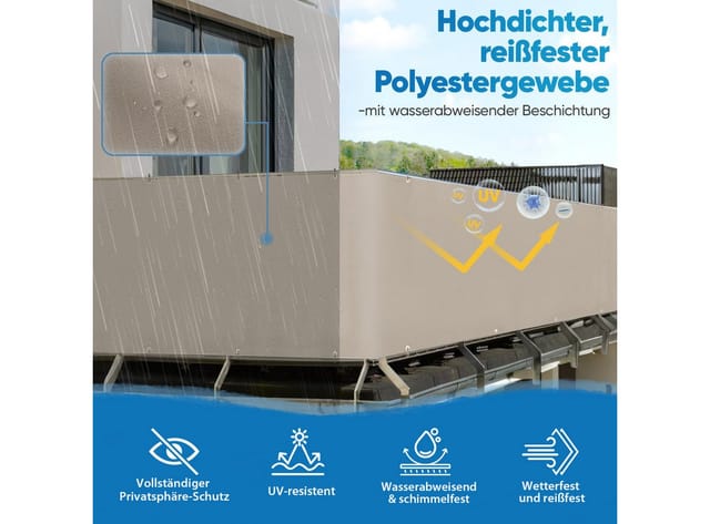 Sekey Balkonsichtschutz Polyester Blickdichte Windschutz Reißfest Taupe 90x300cm