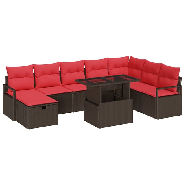 vidaXL Gartensofa-Set mit Kissen mit Speicher 9-Tlg Poly-Rattan 3359821