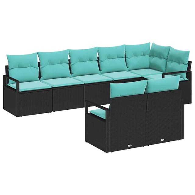 vidaXL Sofa Set mit Kissen 8-Tlg Schwarz Poly Rattan 3346436