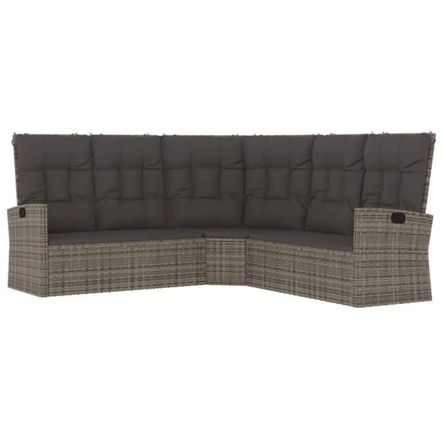 vidaXL Ecksofa mit Liegefunktion und Kissen Grau Poly Rattan 362182