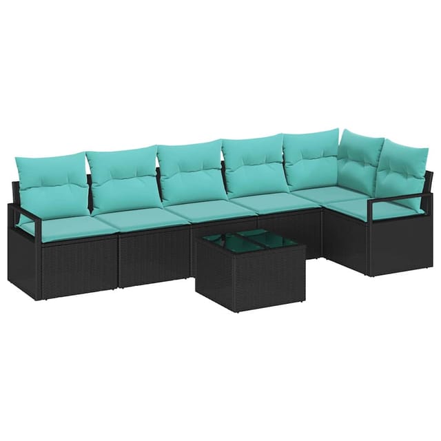 vidaXL Sofa Set 7-Tlg Schwarz Poly-Rattan 3346416