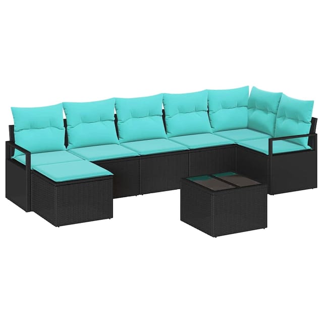 vidaXL Sofa Set mit Kissen 8-Tlg Schwarz Poly Rattan 3346486
