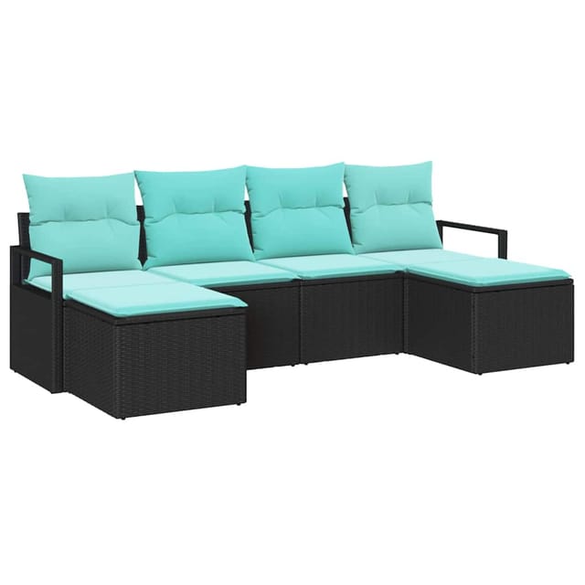 vidaXL Sofa Set 6-Tlg Schwarz Poly-Rattan 3346496