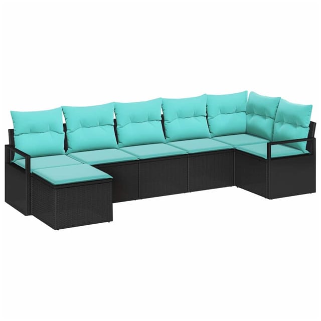 vidaXL Sofa Set mit Kissen 7-Tlg Schwarz Poly Rattan 3346476