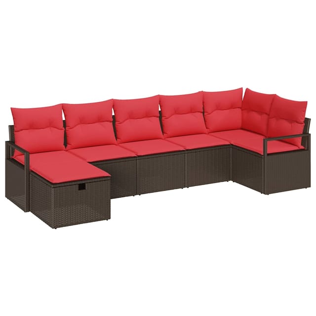 vidaXL Sofa Set mit Kissen 7-Tlg Braun und Rot Poly-Rattan 3359203