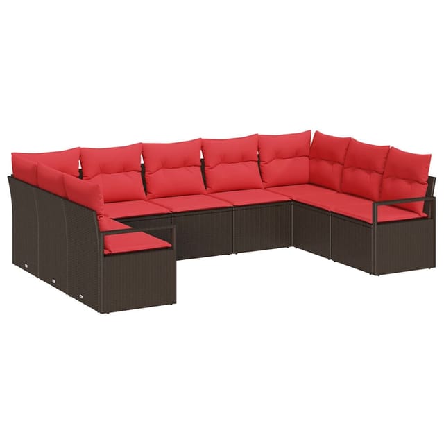 vidaXL Sofa Set mit Kissen 9-Tlg Braun Poly-Rattan 3346544