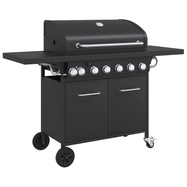 vidaXL Gasgrill mit 7 Flammen Schwarz Pulverbeschichteter Stahl 367587