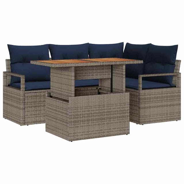vidaXL Garten Essgruppe mit Kissen 5-Tlg Grau und Marineblau 3349709
