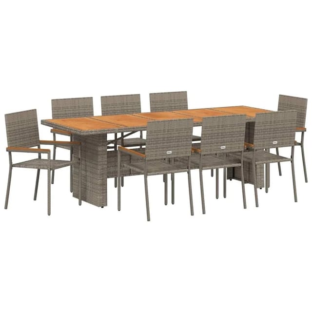 vidaXL Garten Essgruppe 9-Tlg Grau Poly-Rattan 3365421