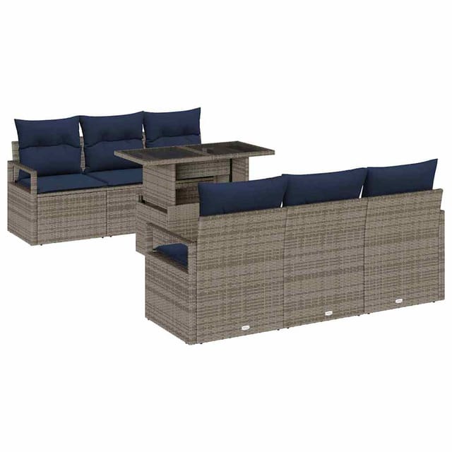 vidaXL Gartensofa-Set mit Speicher mit Kissen 7-Tlg Grau Poly-Rattan 3348751