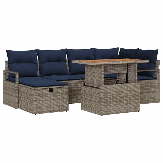 vidaXL Gartensofa-Set mit Kissen mit Speicher 7-Tlg Grau Poly-Rattan 3360000